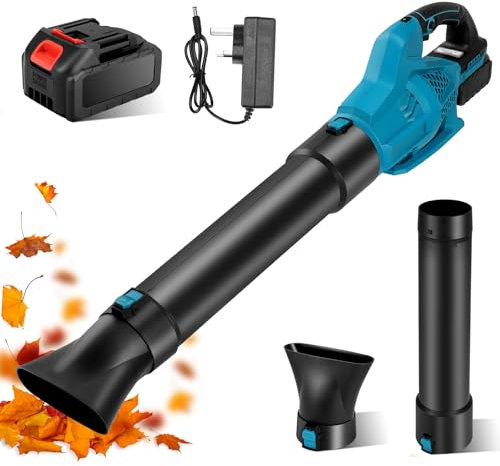 Cordless Leaf Blower, Battery Powered Leaf Blower, 6 Speed Handheld Leaf Blower for Patio Cleaning, Lawn Care, Blowing Leaves Dust, with Extension Tubes