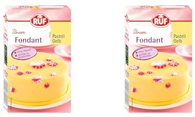 RUF Fondant Pastell Gelb, zum Formen von Figuren, Blumen und Buchstaben geeignet, Modellierfondant, Rollfondant, ohne Palmöl, glutenfrei & vegan, 250g (Packung mit 2)