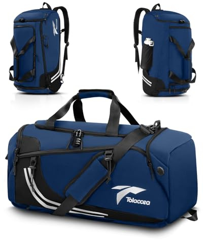 Tolaccea Sporttasche Herren Rucksackfunktion Groß 45L Sportrucksack mit Schuhfach Nassfach, Reisetasche Damen für Fitnessstudio Sauna Fussball Schwimmen Gym（Blau）