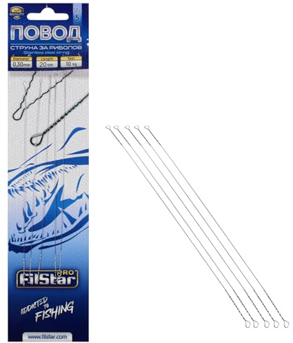 PRO FILSTAR 5 stålfack gädda & gös set DIA0,3 mm test 10 kg – rostfritt stål gädda – rovfisk stålförfack – fiskefack – gädda – gädda – fisketillbehör – fisketillbehör (20 cm)