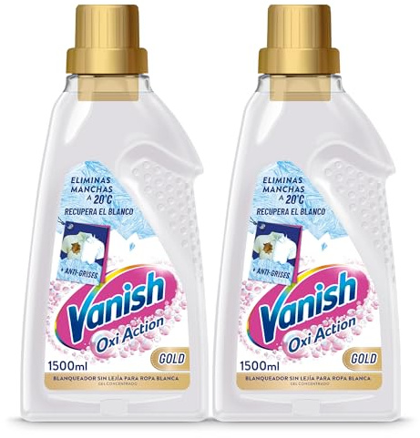 Vanish Oxi Action Gold - Quitamanchas multibeneficio para la ropa blanca, elimina olores y potenciador del lavado, en gel, sin lejía - 2 x 1500 ml