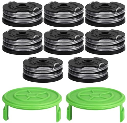 Yweller Ersatzspule 29187 Länge 8,3m Dicke 1,65mm geeignet für Greenworks 40V Rasentrimmer G40LT/ G40LTK2/ G40LTK2x / 2101507 / 2101507UA / 2101507UC (8 Fadenspulen+2 Spulenabdeckungen)
