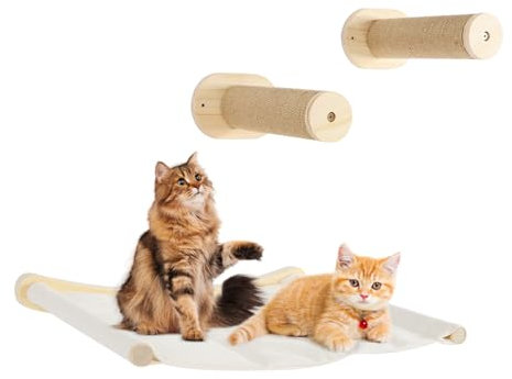 Owneed Katzen Kletterwand Set, 47 * 26cm Katzenhängematte & 2 Katzenleiter, Kratzbaum, Kängematten Katzen Wand bis zu 13.61kg, Kletterwand Katzen, Katzen Wandelemente zum Schlafen und Ausruhen