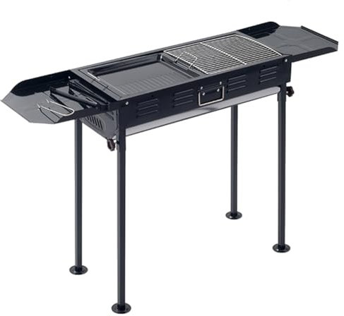Gril à charbon de bois portable pour barbecue avec étagère de rangement, gril à charbon de bois portable pour l'extérieur, plateau de cuisson, gril à charbon de camping avec brochettes d'agneau