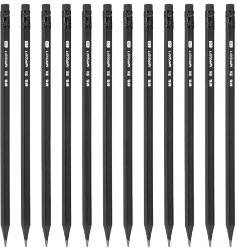 M&G Wooden Hexagon Pencils, 12 Pcs Graphite Round 2B Pencils with Eraser Head for Classroom Teacher Office Supplies, Black