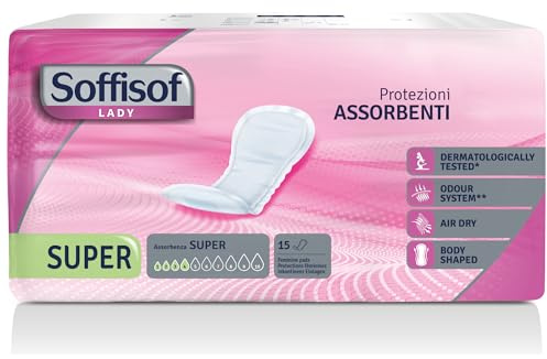 Soffisof Lady Super - 15x Assorbenti Femminili Post Parto per Perdite Urinarie - Assorbenti Post-Parto Incontinenza Donna - Assorbenza fino a 4 Gocce, Confezione Singola