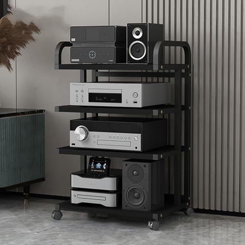Genérico Estante para Medios audiovisuales, para Videojuegos, DVD, esquinero, Torre de Audio estéreo, Moderno con Ruedas, para Reproductores de DVD, Consolas de Juegos y routers WiFi (Negro, 50 x 40