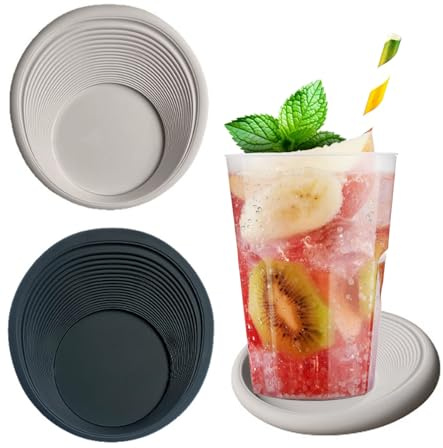 Kalamakala Coasters Verres Ronds, sous-traitants en Verre en Verre en Silicone avec Bord, pour Boissons, Bar, Tasses, Manteaux de Table Boissons pour Tous Les Types de Tasses, 2 Ensembles