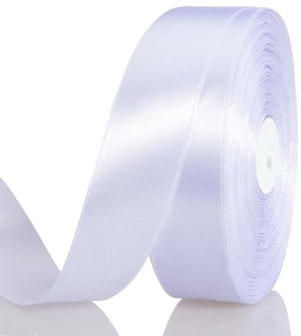 Satinband Weiß 25 mm Breit Schleifenband, 91 Meters Geschenkband Stoffband Satin Dekoband Seidenband zum Basteln, Geschenkverpackung, Kunsthandwerk, Geburtstag Hochzeit Taufe Weihnachten Dekoration