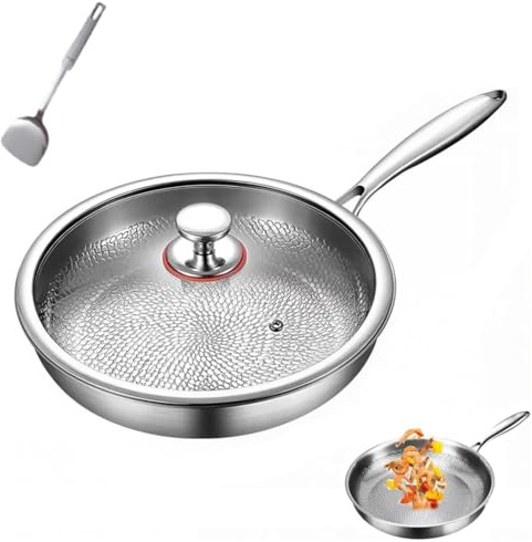 PTDIUNMG Padella Pro in titanio martellato da 25,4 cm ~ 33 cm con coperchio, padella in titanio, padella antiaderente ultra resistente ai graffi Titaniumss Nutri, padelle Nutri multifunzione senza