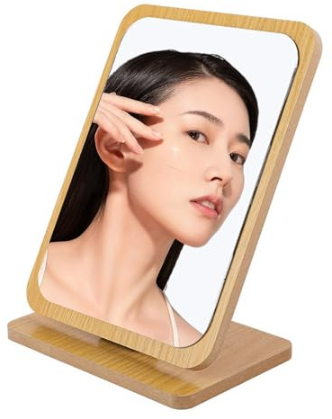DIYCUT Espejo de Maquillaje en Madera, Ángulo Ajustable Espejo de Tocador, Pequeño Espejo de Mesa Portatil, para Dormitorio, Baño, Oficina y Escuela