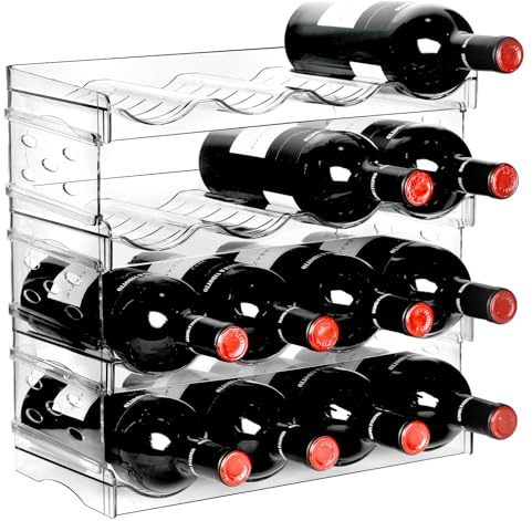 BoxedHome Stapelbarer Flaschenhalter Weinflaschen Halter Weinregal Wein, Flaschen Organizer, Flaschenregal Kühlschrank, Flaschenhalter Küche für Kühlschrank,Schrank,Büro (4 Stück 16 Flaschen)