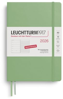 LEUCHTTURM1917 372475 Wochenkalender & Notizbuch Medium (A5) 2026, 12 Monate, Salbei, Deutsch