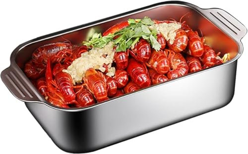 Juego de utensilios de cocina, sartén rectangular de acero inoxidable for asar/asar con asas, 5 tamaños, cazuela for lasaña y bandeja for hornear pescado.(Deep,51 cm)