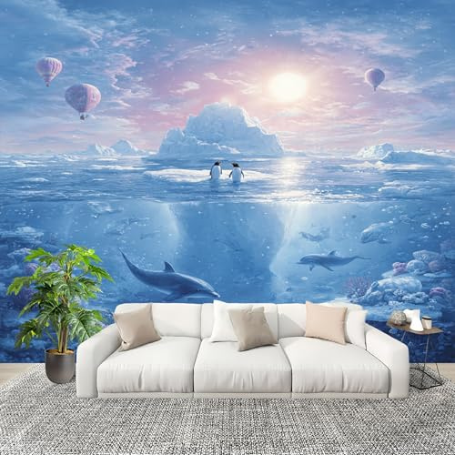 Papel Pintado Salón Dormitorio Elementos Del OcéAno, MontañA Nevada - Fotomurales Pared Tejido No Tejido Decorativos Murales Azul Fotográfico Moderno Decoración de Paredes (250x175 cm)