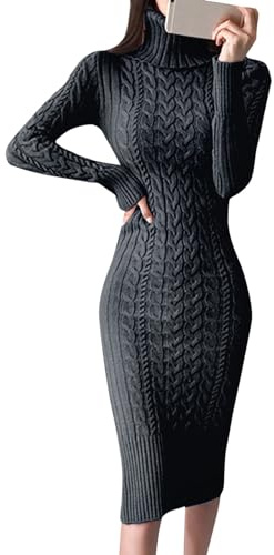 Sweater Roll-Neck Pullover Dresses for Women, Knitted, Bodycon Midi Sweater Dresses, Wedding Dress, black, XL
