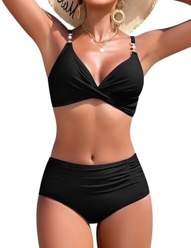 UMIPUBO Costume Donna Due Pezzi Bikini Pancia Pieghe Contenitivo Collo A V Sexy Curvy Modellante Vita Alta Push Up Schiena Nuda con Coppe Mare Costume da Bagno