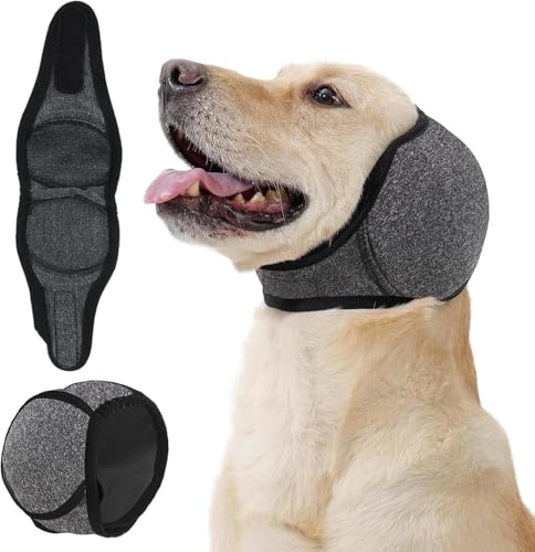 Dog Snood Swim Ear Protectors, Comfort Dog Ear Muffs Noise Protection, Waterproof Adjustable Pet Shower Wrap, Dogs Ear Cover for Dogs Puppies Cats Grooming, Bathing, Swimming(Gray, M)