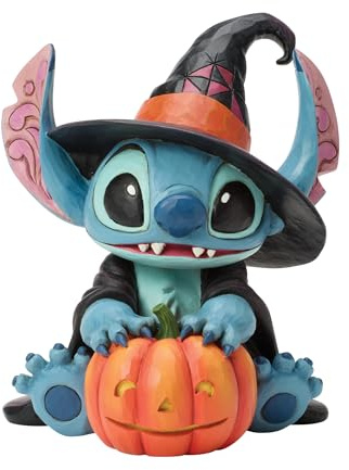 Enesco Disney Traditions by Jim Shore Halloween Stitch Wearing a Witch Hat with Jack-o-Lantern Light Up Figurine, 5.91 Inch, Multicolor