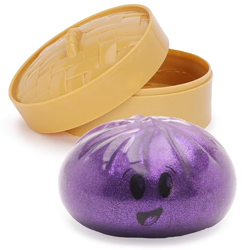 Toyland® Glänsande Lila Squishy Bao Dumpling Sensorisk Fidgetleksak med Plastånglåda - Klemleksaker för Barn - Åldrar 3+