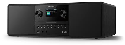 Philips TAM6500/10 100 Watt Micro-musiksystem, Bluetooth 6.0, Auracast, DAB+/FM-radio, CD/USB/Audio‑In, basreflex-högtalare, färgdisplay, fjärrkontroll, återvunnen plast – Svart