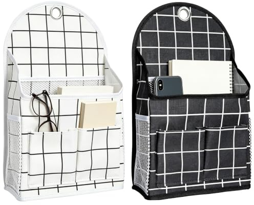 Duronge Organizador Colgante de Pared Juego de 2 - Bolsa de Almacenamiento de Tela a Cuadros Blanco y Negro - 22x9.5x40cm para Baño, Dormitorio, Oficina y Puerta – Estilo Nórdico