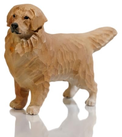 HALLROCK Handgeschnitzte Golden Retriever Figur - Handgemachte Hunde Statue aus natürlichem Lindenholz - Holz Tierfigur Deko, Schreibtisch Ornament & Erinnerungsgeschenk für Hundeliebhaber