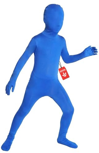 Morphsuits blå helkroppsdräkt för barn, rolig maskeraddräkt pojkar flickor – L (120–137 cm)