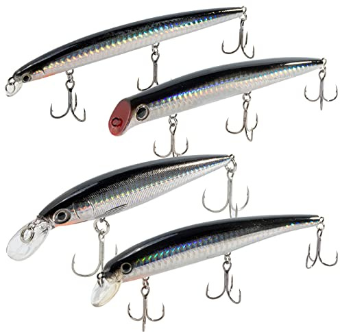 Dr.Fish 4 PCS Sea Fishing Lures Set Plug Minnow Pencil Jerkbait Popper Lures Set for Bass Perch Trout Mackerel Pike Holographic Laser