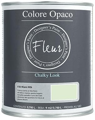 FLEUR DESIGNER'S PAINT | Pittura Chalk Paint Opaca, 750 ml, Senza Carteggiare, Multisuperficie, Colore F50 Miami Milk, Effetto Gesso, Per Pareti e Mobili, Extra Opaco, Ad Acqua, Made in Italy