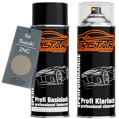 TRISTARcolor Vernice per auto Spray per Suzuki ZNC Premium Silver Me. +1K | Premium Swift Metallic / Premium Silver Metallic, Kit vernice di base + trasparente, bombolette spray 400ml