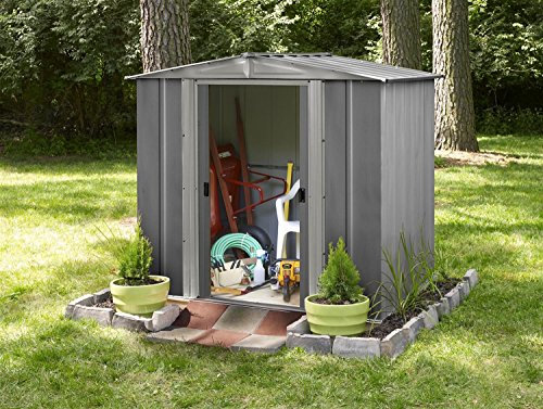 Pergart Metall Gartenhaus Düsseldorf 65 kg Schiefer/Graphit 194x151 cm, Garten, Grau