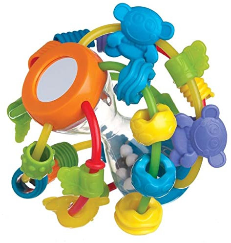 Playgro Motorikschleifen-Ball - Babyrasselball - Rasselball - Kinderrasselball - Rasselball - Motorik - Babyspielzeug - Babymotorik - farbig