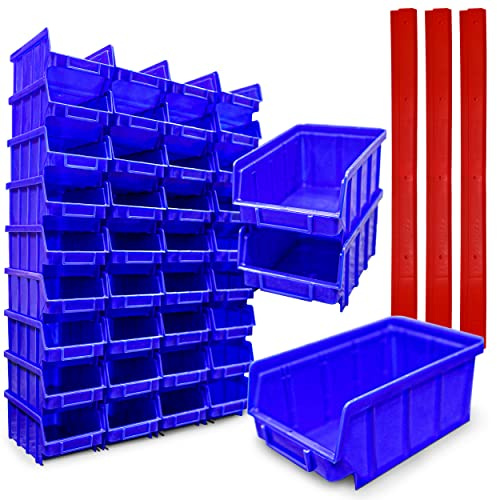 80 Stapelboxen Gr. 2 Stapelkästen Lagerboxen 76x103x175 mm + 16 Wandschienen