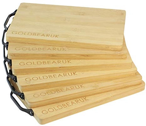 GOLDBEARUK Wooden Serving Boards - Set of 6 Black Handle Bamboo Chopping Boards