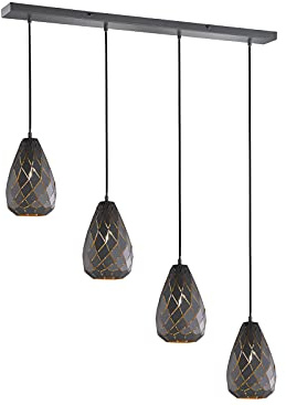 Trio Leuchten Pendelleuchte Onyx 301300442, Metall, anthrazit / innen goldfarbig, Kabel gewebeummantelt schwarz