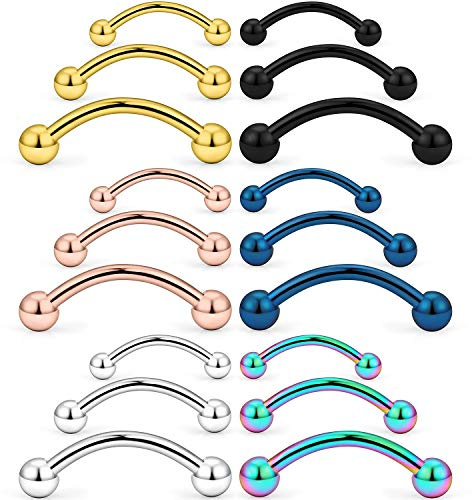 SCERRING 18PCS 16G Stainless Steel Eyebrow Tragus Helix Rook Daith Earrings Belly Lip Ring Barbell with Balls Body Piercing Jewelry 8mm 10mm 12mm Mix Color