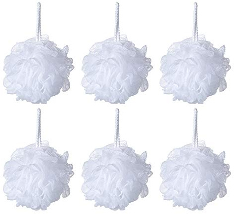 iboodi Bath Sponge Loofah Shower Pouf White Mesh Shower Puff Pack of 6 (35g/pcs)