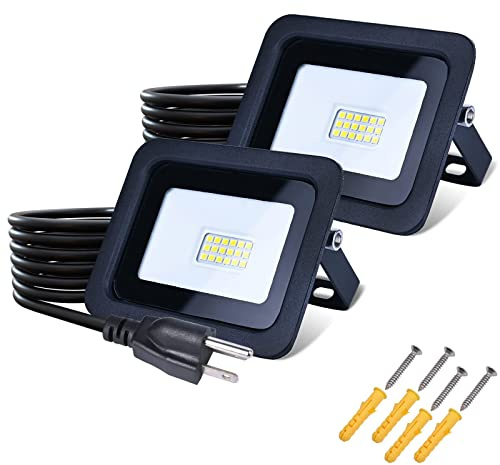 MIWAT 20W 2Pack LED Flood Light, White LED Work Light with Plug, IP68 Rainproof Outdoor Landscape Lights for Terraces, Studios, Aisles 4X3 inch Size