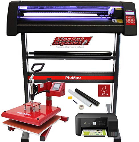 Cortador Vinilos LED, Prensa de Calor Oscilante 38cm, Impresora, Juego Herramientas para Impresión de Sublimación (Limpiacristales, Cinta Térmica y Hoja) con Subscripción 1 Año a SignCut Pro GRATIS