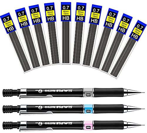 ANTHYTA 3 Stück Druckbleistift mit 10 Box Bleimine Bleistifte Minenbleistift 0,7 HB Druckminenbleistift Automatik Minenstift Set Fallbleistift Pencil Nachfüllungen für Kunstskizzen Schreiben