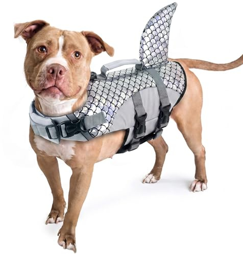 Schwimmweste Hund Mittelgroße, Rettungsweste Für Hunde Mit Rettungsgriff Ripstop-Schwimmweste, Mehr Selbstvertrauen Im Wasser Für Ihr Haustier & Mehr Sicherheit Beim Paddeln(Grau, M)
