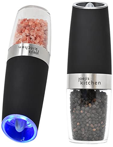 Joeji's Kitchen Juego Molinillo de Sal y Pimienta - Eléctrico con Sensor de Gravedad - Interruptor Automatico - Núcleo de cerámica - Grosor ajustable