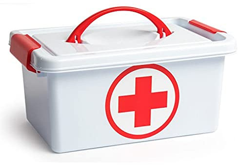 Acan Tradineur - Caja botiquín de plástico con asa de Color Blanco, de 29 x 18,5 x 13 cm,con Capacidad para 4 litros. Baúl con Tapa para organización de Productos Sanitarios