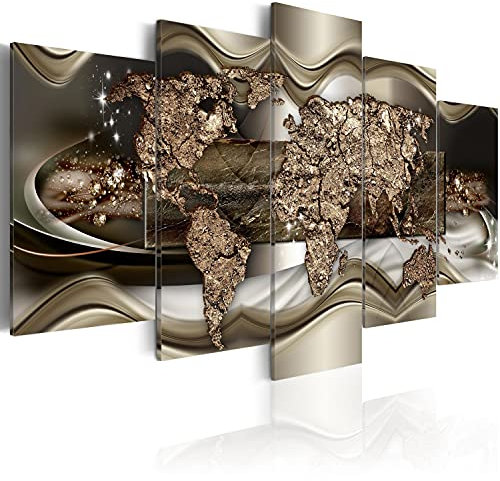 B&D XXL Acrylglasbild Weltkarte 100x50 cm 5 Teilig Wandbild auf Acryl Glasbilder Kunstdruck Moderne Acrylglas Platte Wanddekoration Geschenke Heimdekoration Glasbild Landkarte Kontinente Abstrakt