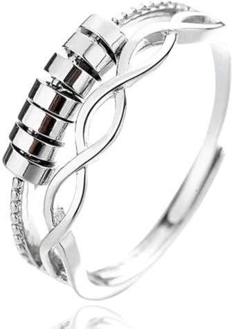 Halukakah 18K Vergoldet/Platiniert Angst-Spinner-Ring: Stilvoller Diamantherz-Stressabbau-Schmuck mit Perlen-Spinner, Himalaya-Salz Hinzugefügt, Verstellbar, Geschenk für Frauen, Teenager, und Mutter