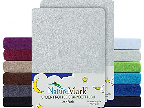 NatureMark 2er Pack Kinder Spannbettlaken – Superweiches Frottee, Hautfreundlich & Pflegeleicht – Perfekt für ruhige Nächte – 70×140 cm, Silber Grau