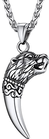 PROSTEEL Wolfskopf Anhänger Halskette Herren Edelstahl/18k vergoldet Talisman Amulett Kette Biker Rocker Modeschmuck Accessoire für Männer Vater Ehemann