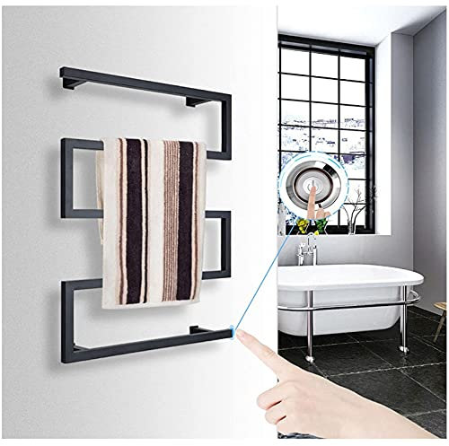 EEUK Toalleros electricos bajo Consumo Negro 89W, Calentador de Toallas electrico Pared Acero Inoxidable radiador calienta con 5 Bar secador de Toallas baño electrico(Size:220V)