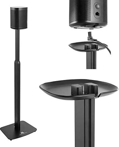 Maclean Supporto da pavimento per altoparlanti compatibile con Sonos One and One SL Stand con supporto per gestione cavi regolabile in altezza da 70 a 127 cm (1)